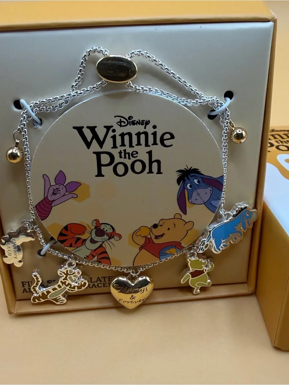 Disney Winnie the Pooh Silver Charm Bracelet with Yellow, Blue & Green Accents